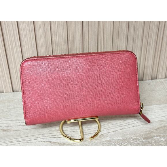 PRADA Saffiano Leather Zip Around Long Wallet in Dusty Pink - Picture 8 of 14